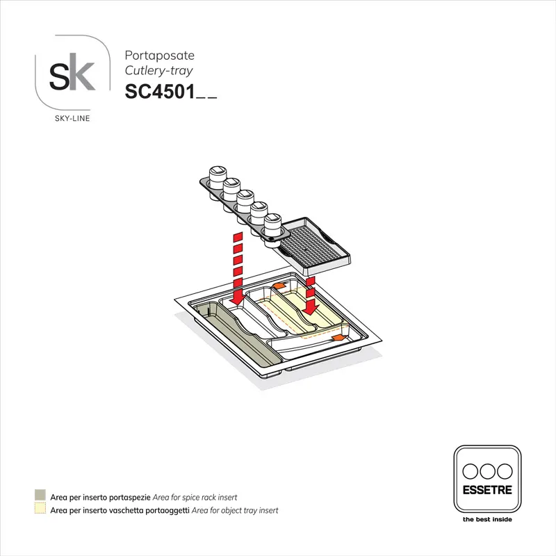 Portaposate SKY-LINE in plastica per cassetto base 450 mm