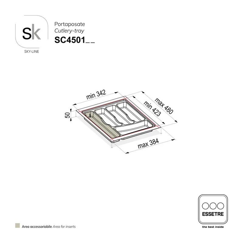 Portaposate SKY-LINE in plastica per cassetto base 450 mm