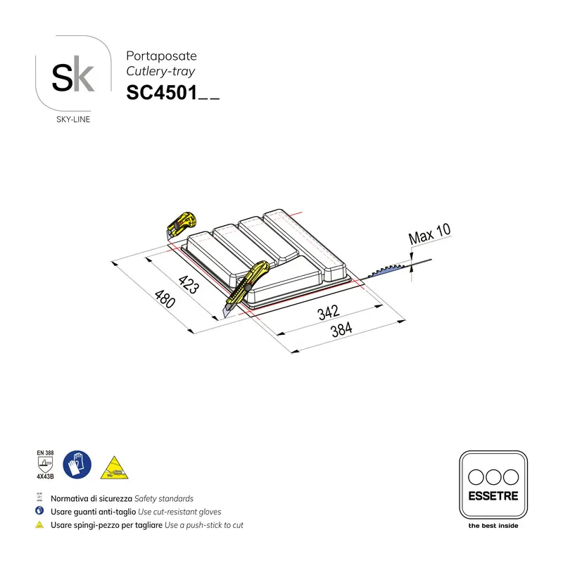 Portaposate SKY-LINE in plastica per cassetto base 450 mm
