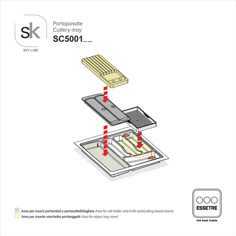 Portaposate SKY-LINE in plastica per cassetto base 500 mm