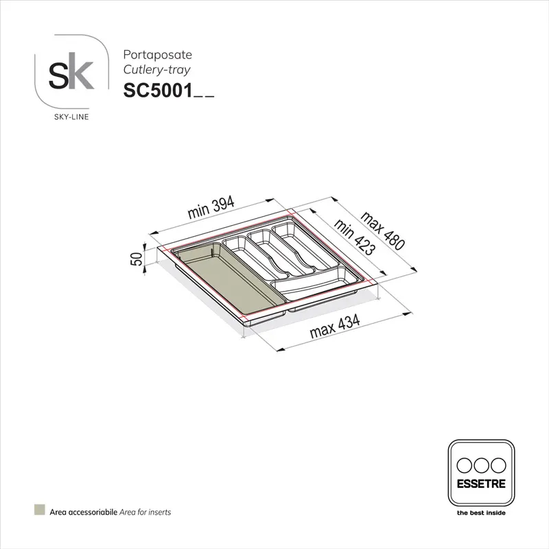 Portaposate SKY-LINE in plastica per cassetto base 500 mm
