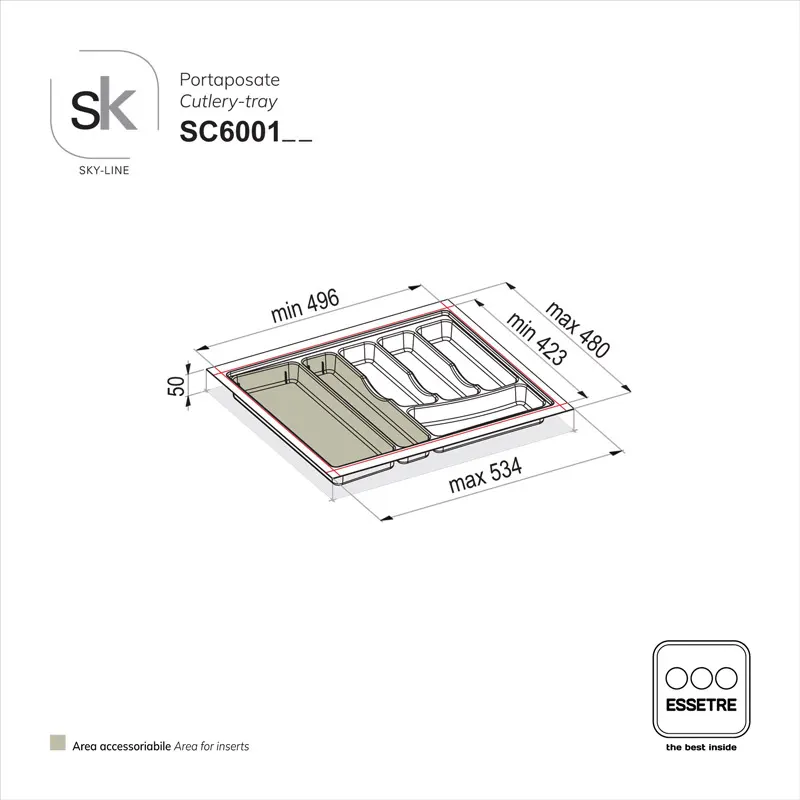 Portaposate SKY-LINE in plastica per cassetto base 600 mm