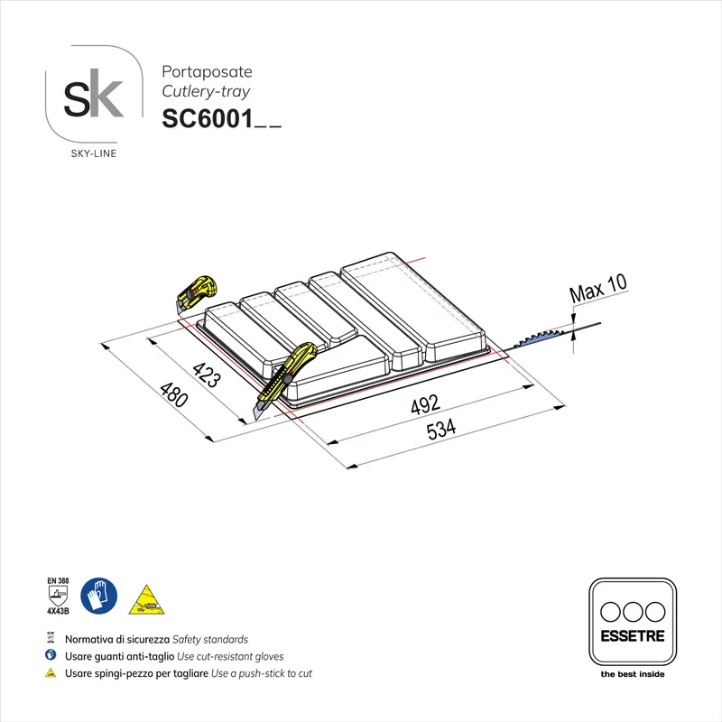Portaposate SKY-LINE in plastica per cassetto base 600 mm