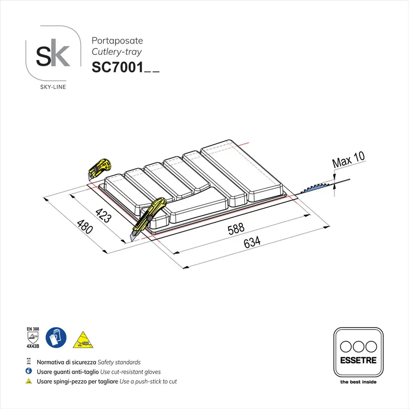 Portaposate SKY-LINE in plastica per cassetto base 700 mm