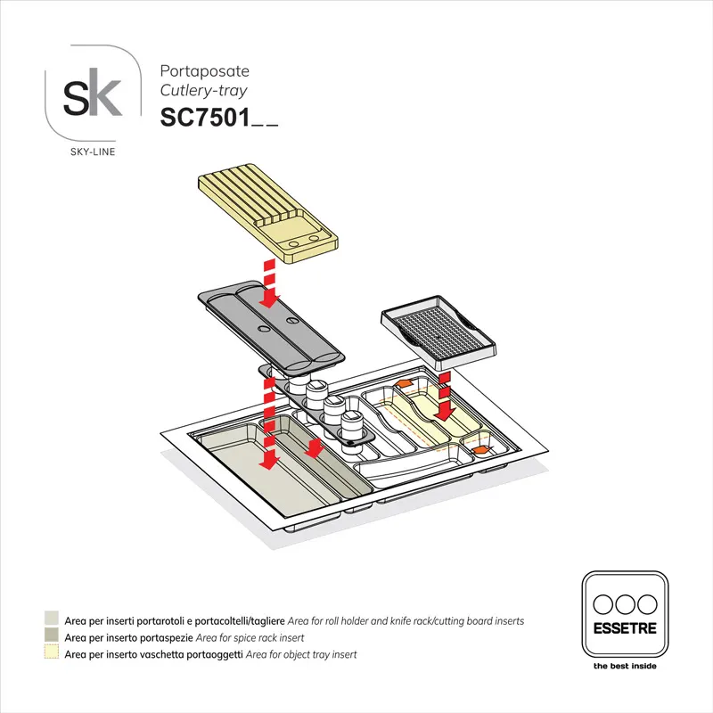 Portaposate SKY-LINE in plastica per cassetto base 750 mm