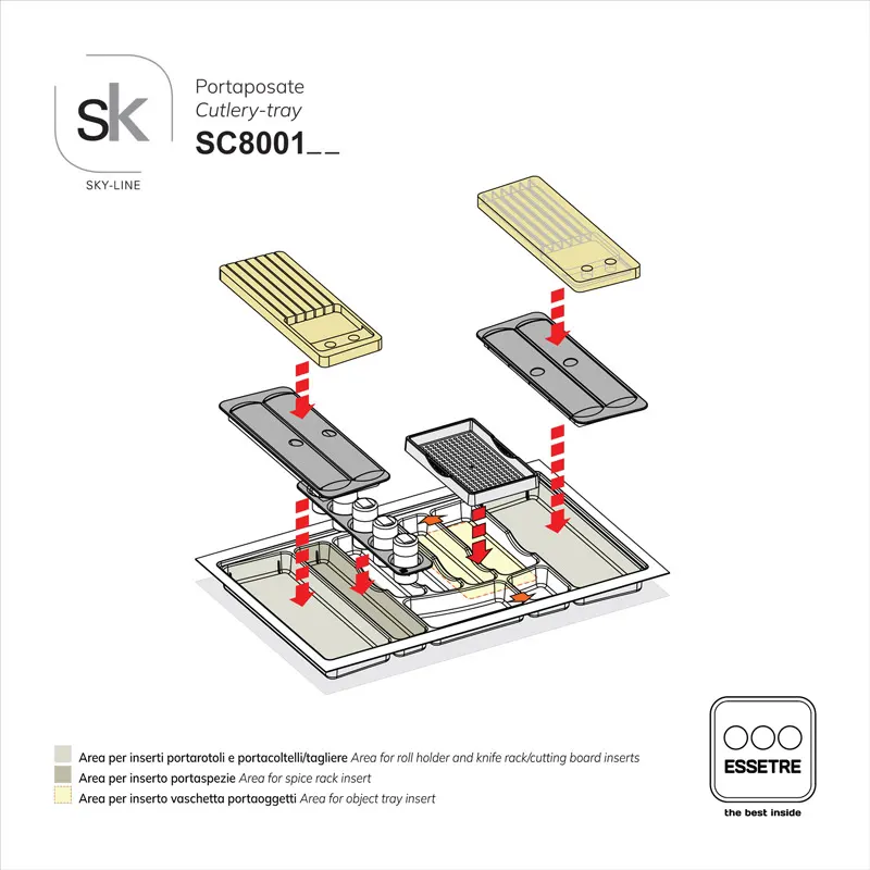 Portaposate SKY-LINE in plastica per cassetto base 800 mm