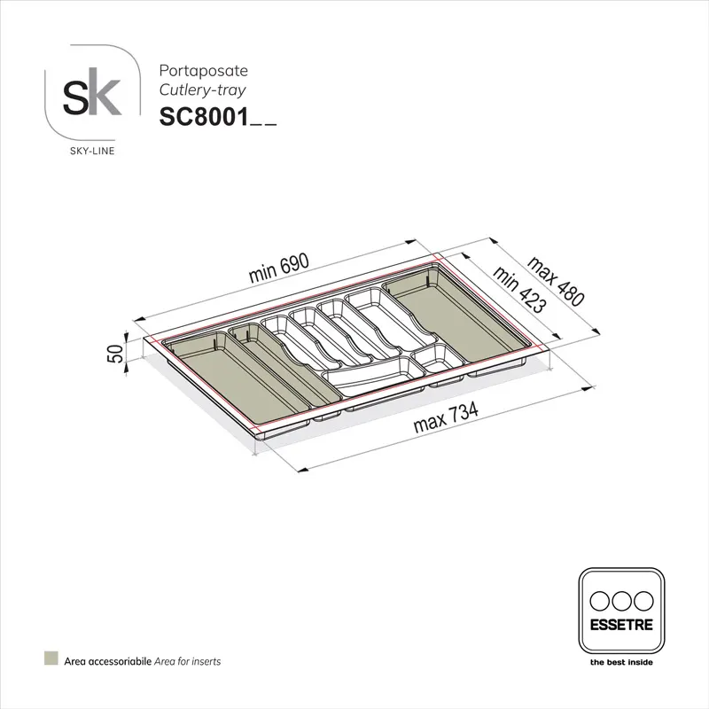 Portaposate SKY-LINE in plastica per cassetto base 800 mm