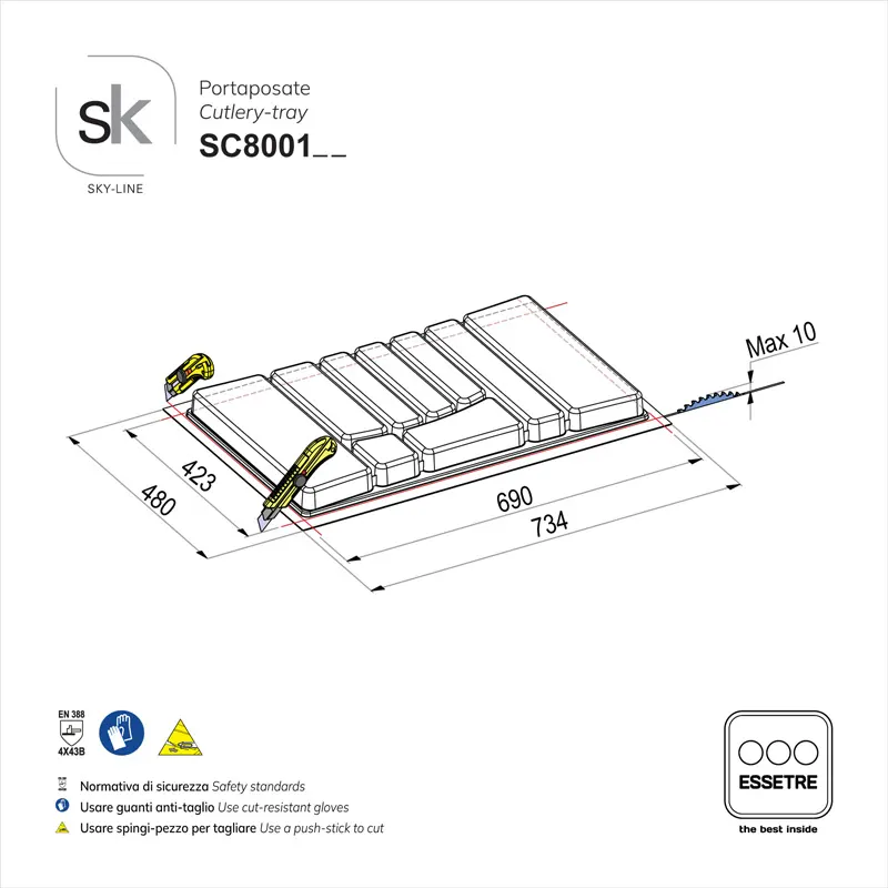 Portaposate SKY-LINE in plastica per cassetto base 800 mm