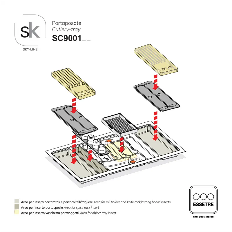 Portaposate SKY-LINE in plastica per cassetto base 900 mm