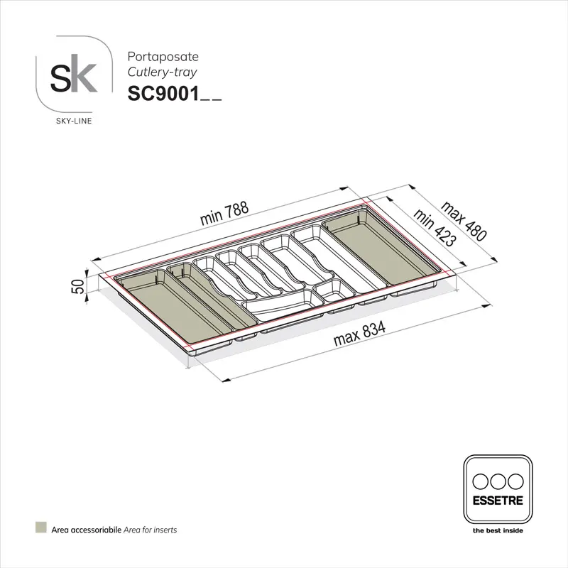 Portaposate SKY-LINE in plastica per cassetto base 900 mm
