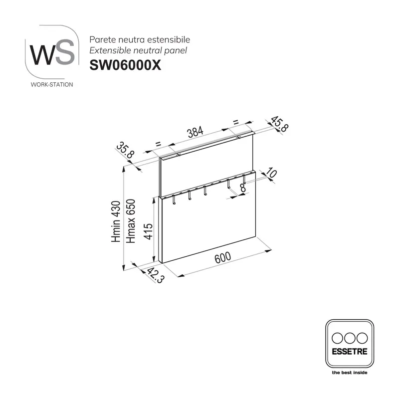 Parete inox mm neutra estensibile WORK-STATION