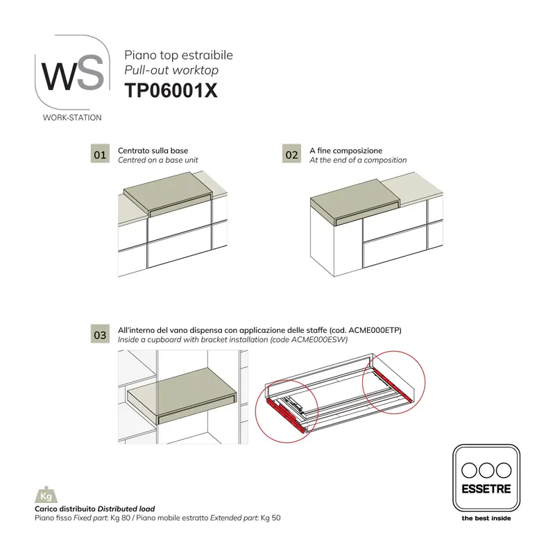Piano top estraibile WORK-STATION