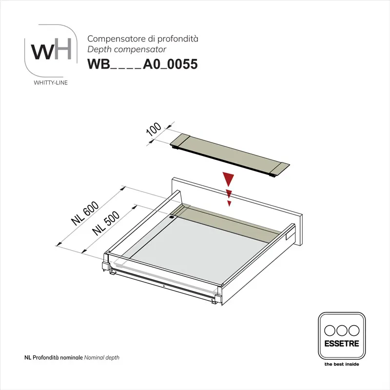 Compensatore di profondità 100 mm in PLASTICA per modulo cestone
