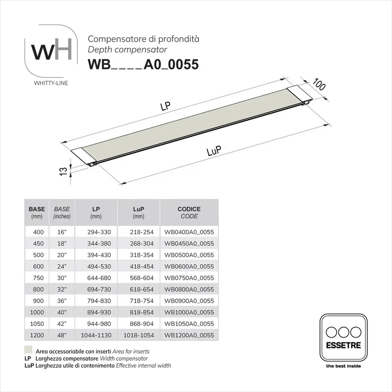 Compensatore di profondità 100 mm in PLASTICA per modulo cestone