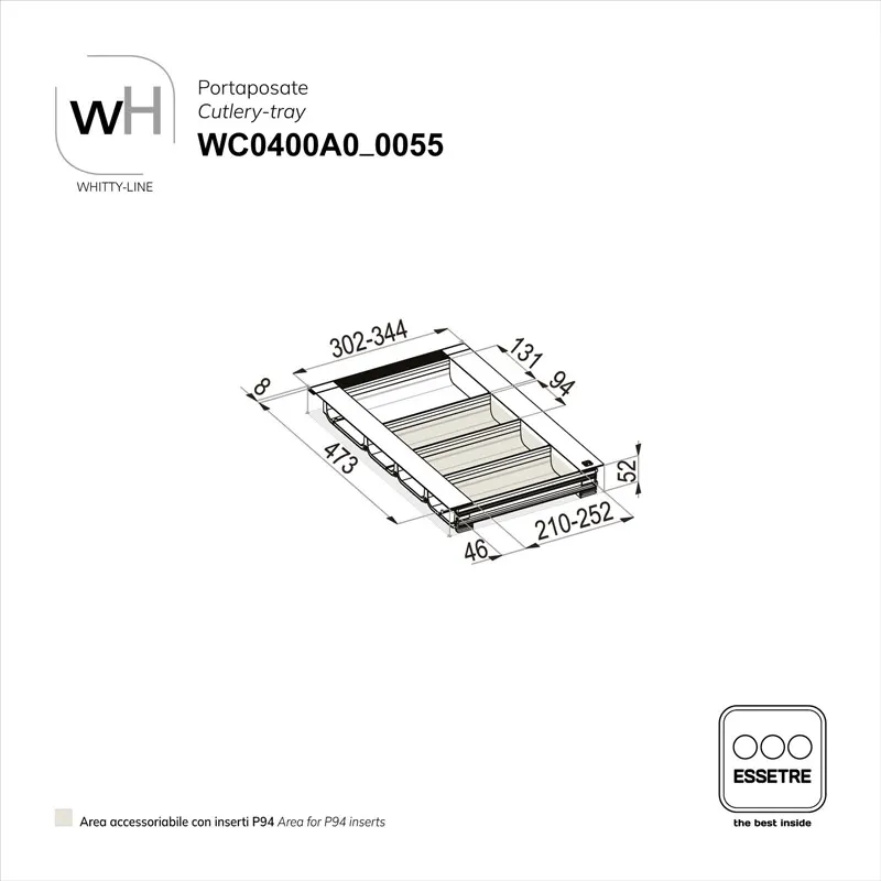 Portaposate WHITTY-LINE in plastica per cassetto base 400 mm