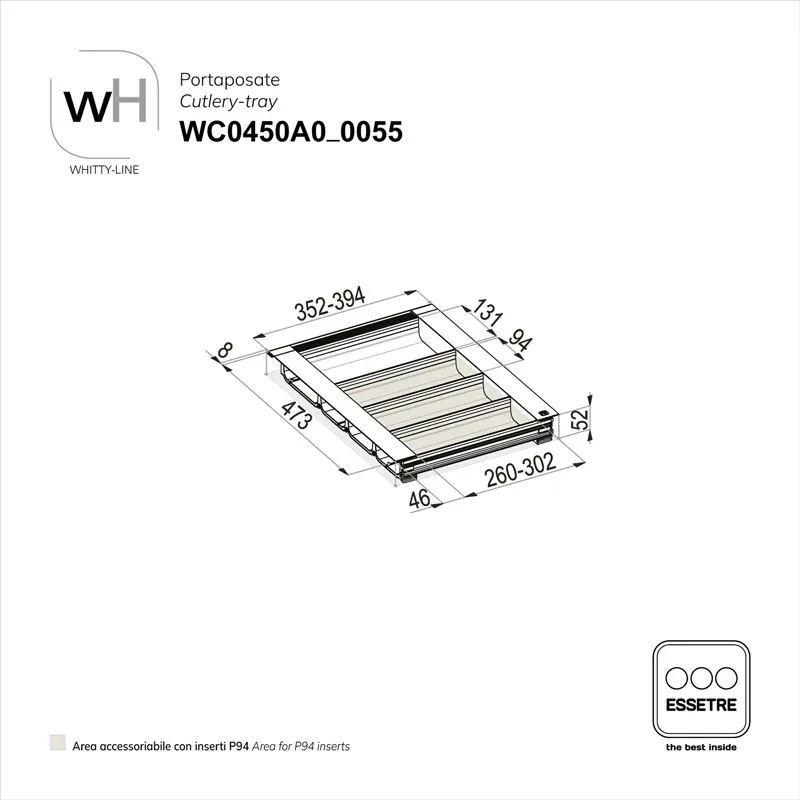 Portaposate WHITTY-LINE in plastica per cassetto base 450 mm