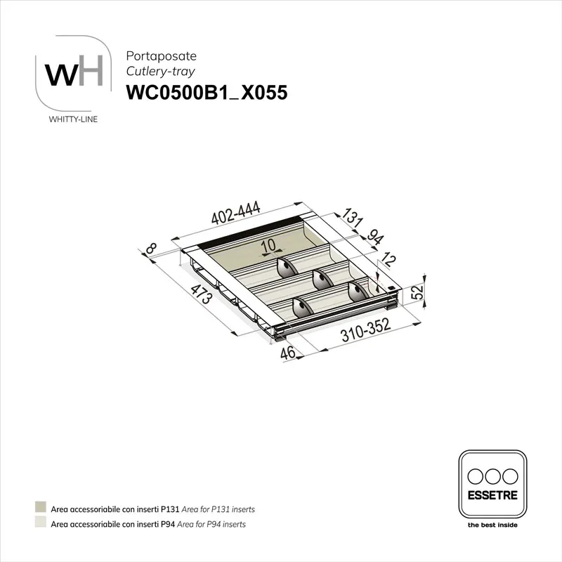 Portaposate WHITTY-LINE in plastica per cassetto base 500 mm