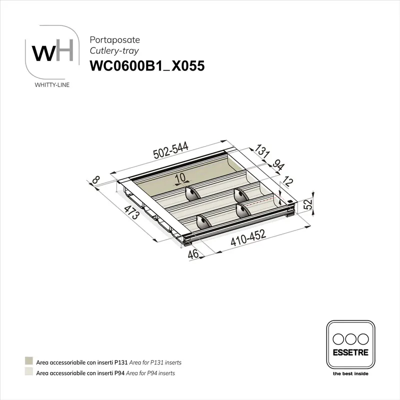 Portaposate WHITTY-LINE in plastica per cassetto base 600 mm