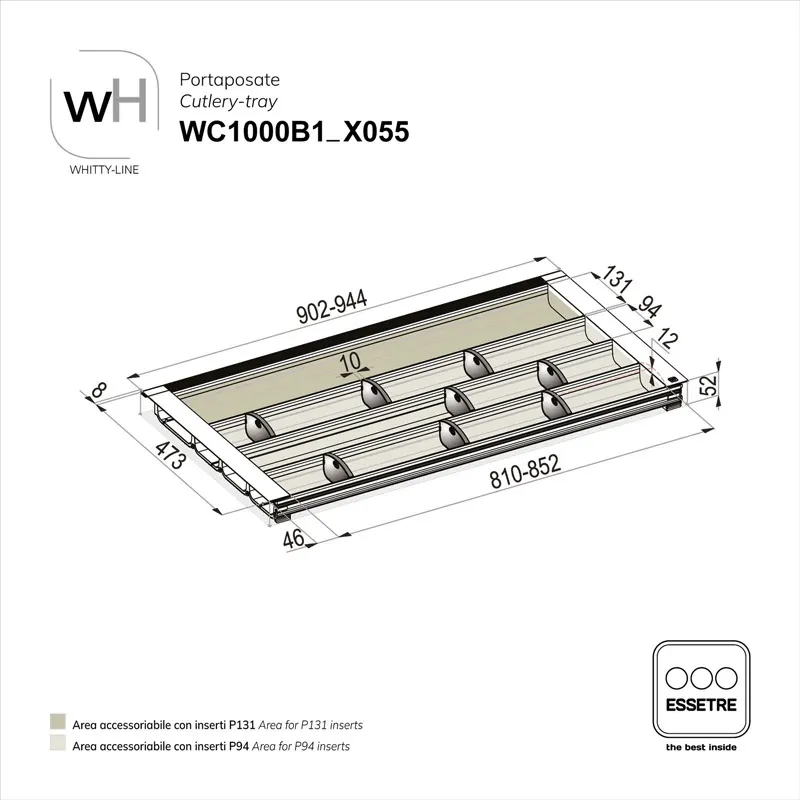 Portaposate WHITTY-LINE in plastica per cassetto base 1000 mm