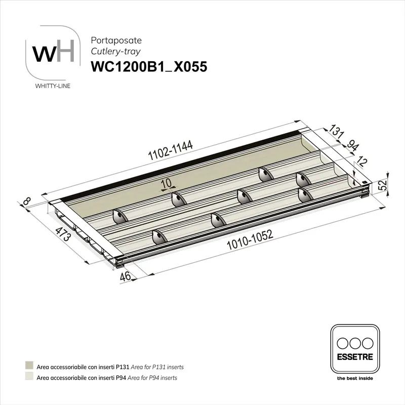 Portaposate WHITTY-LINE in plastica per cassetto base 1200 mm