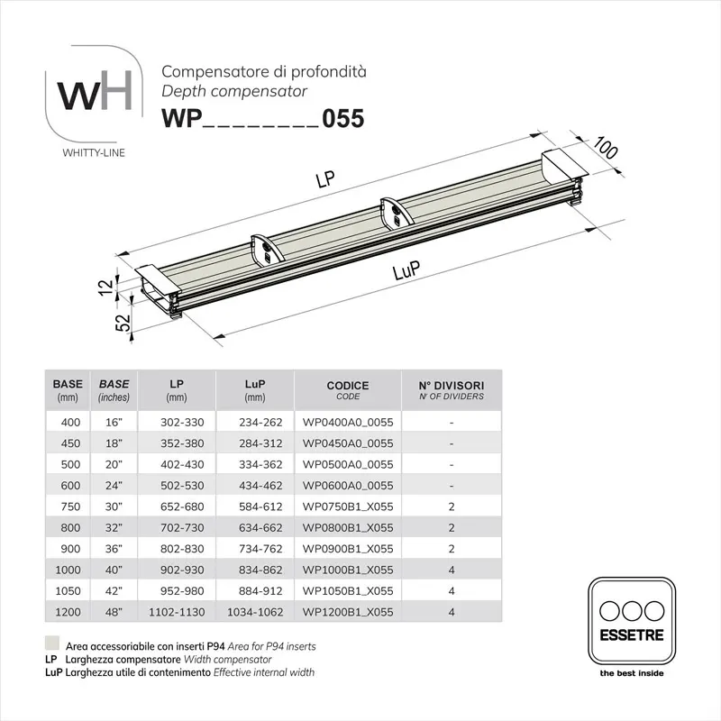 Compensatore di profondità 100 mm in PLASTICA per cassetto