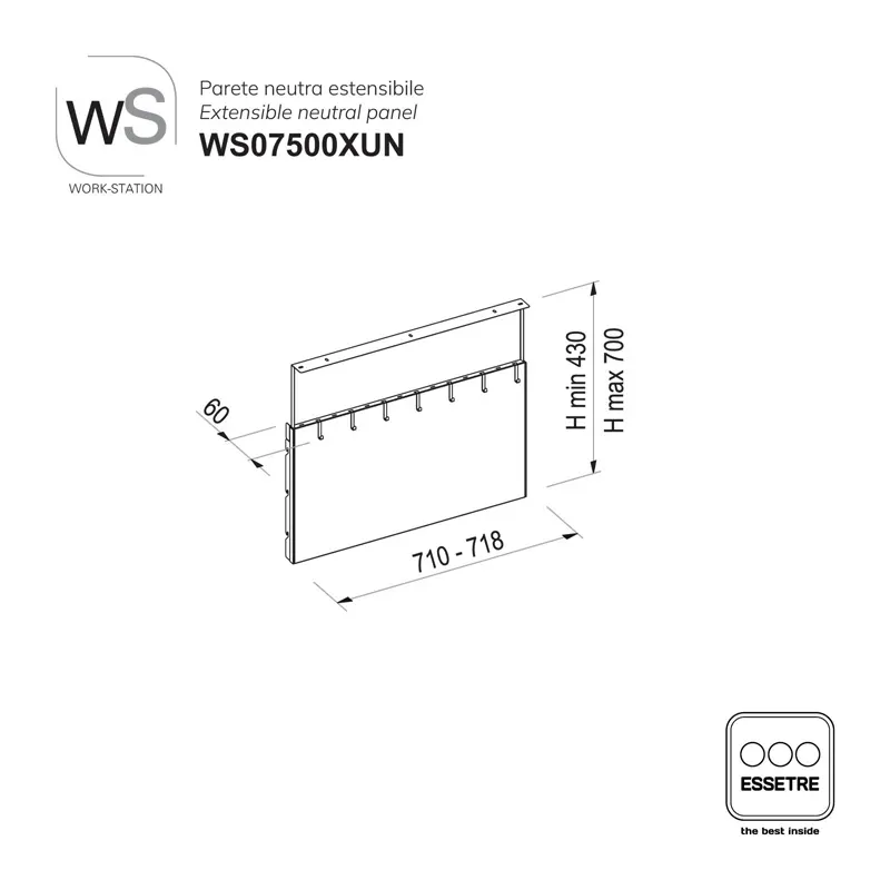 Parete inox neutra estensibile WORK-STATION per armadio