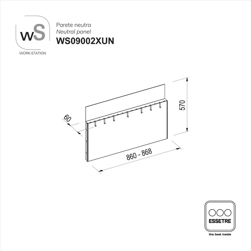 Parete neutra fissa WORK-STATION per armadio, colonna e vetrina