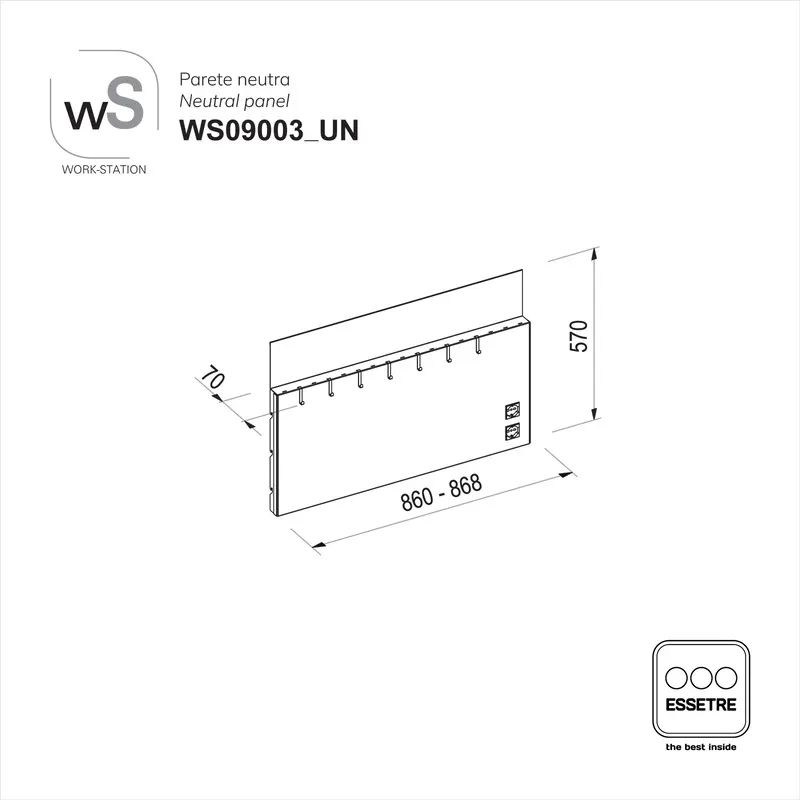 Parete neutra fissa WORK-STATION per armadio, colonna e vetrina